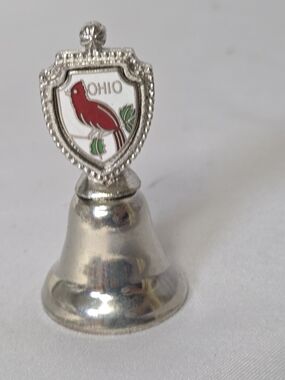 Ohio Souvenir Silver Tone Bell with Red Cardinal Vintage